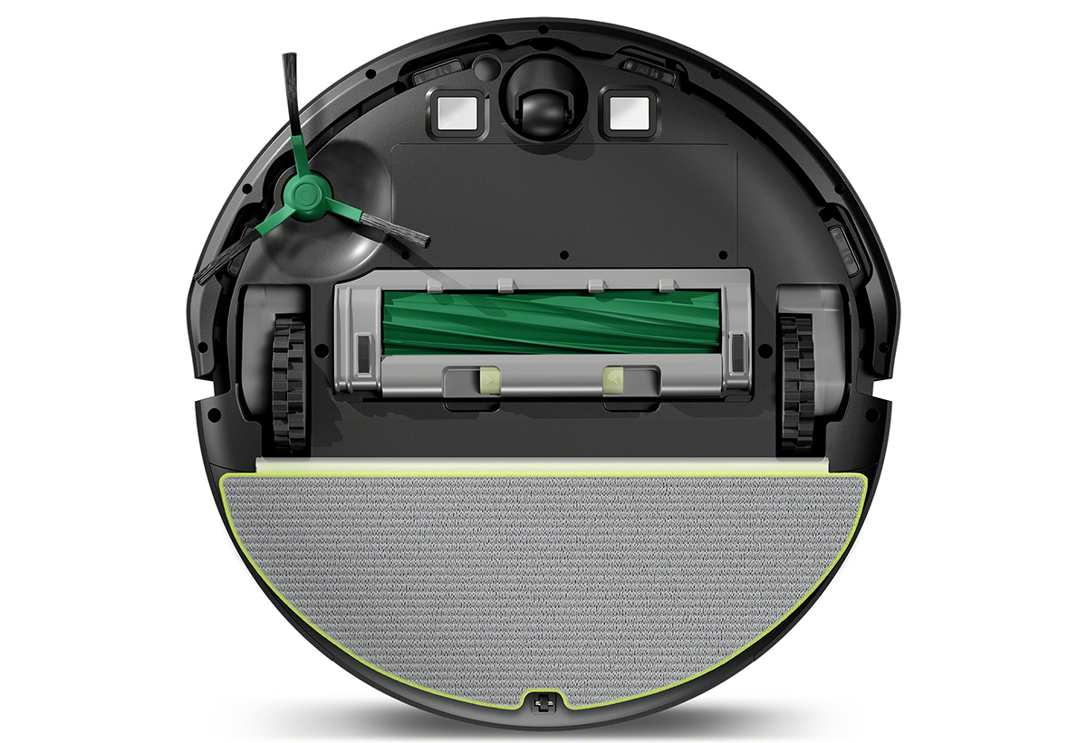 Φαίνεται η σκούπα να αποροφά σκόνη και βρωμίες από το πάτωμα.